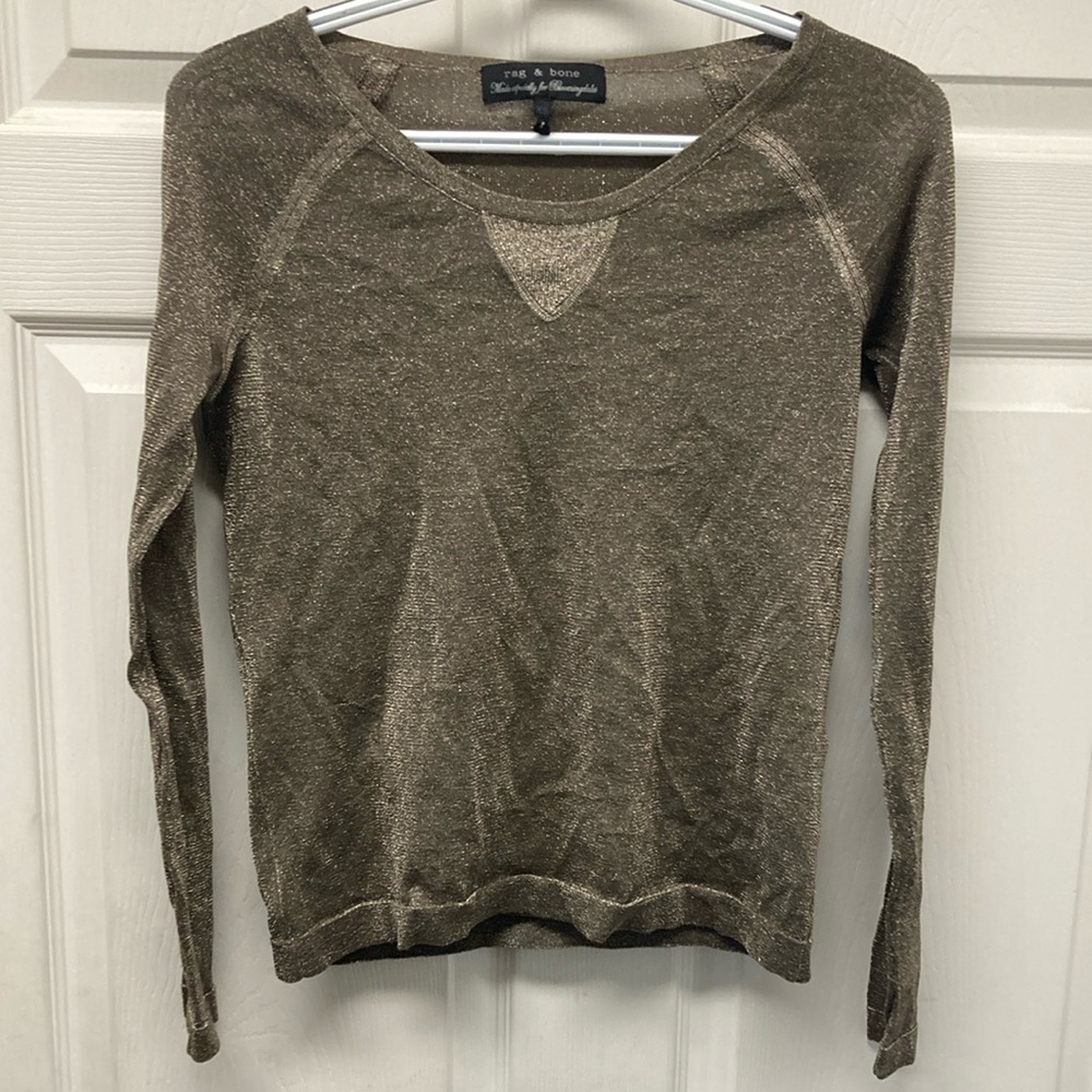 Rag & Bone Metallic Knit Gold Long Sleeve Sweater